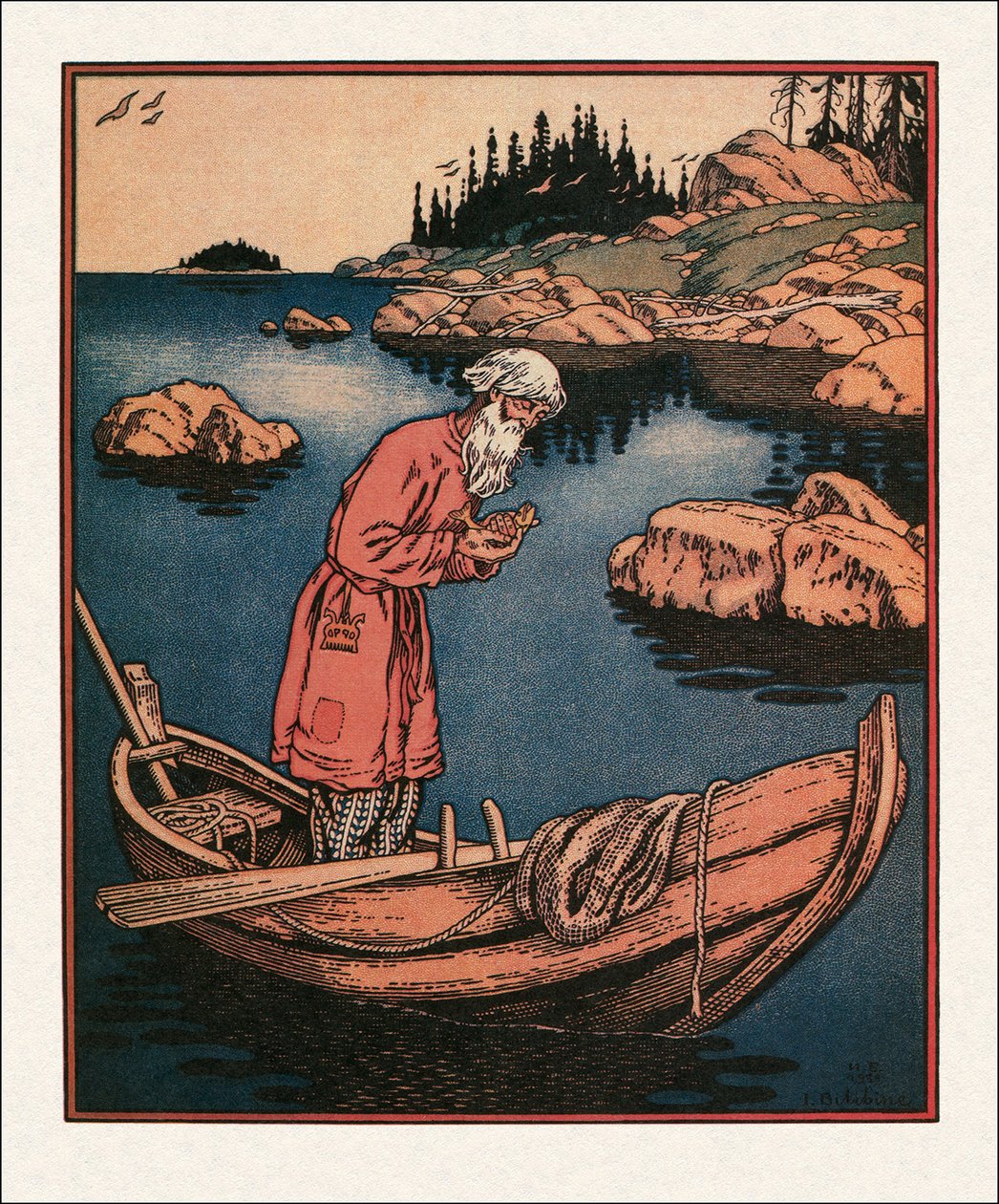渔夫和鱼的故事》插图 par Bilibin, Ivan Yakovlevich (1876-1942) 作者 伊万·雅科夫列维奇·比利宾