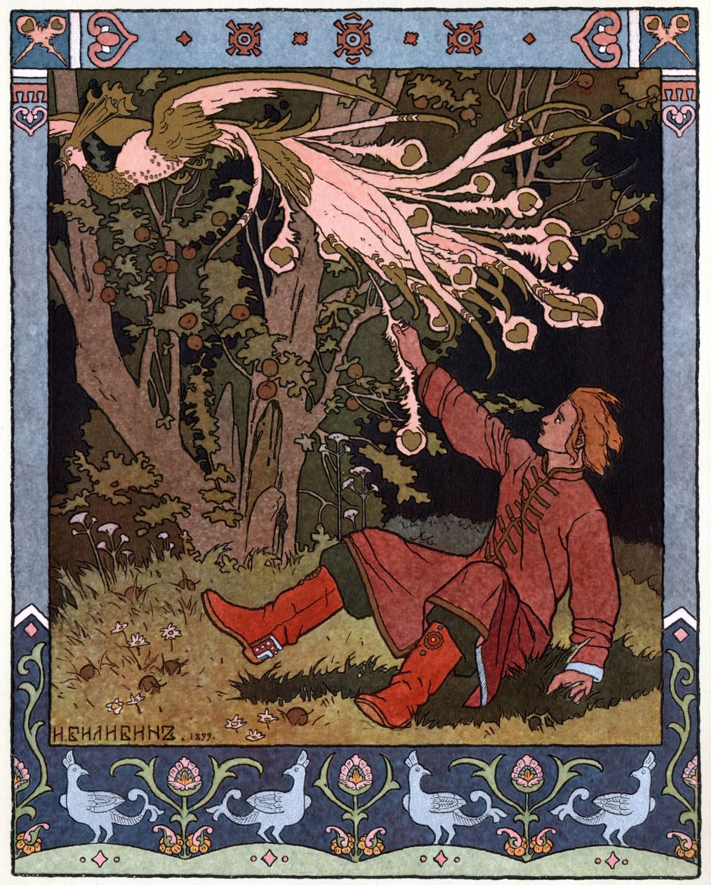 查列维奇-伊万，火鸟和灰狼，约1899年（石版画）。 作者 伊万·雅科夫列维奇·比利宾