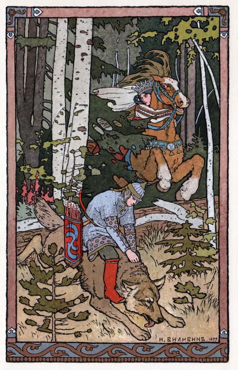 查列维奇-伊万，火鸟和灰狼，约1899年（石版画）。 作者 伊万·雅科夫列维奇·比利宾