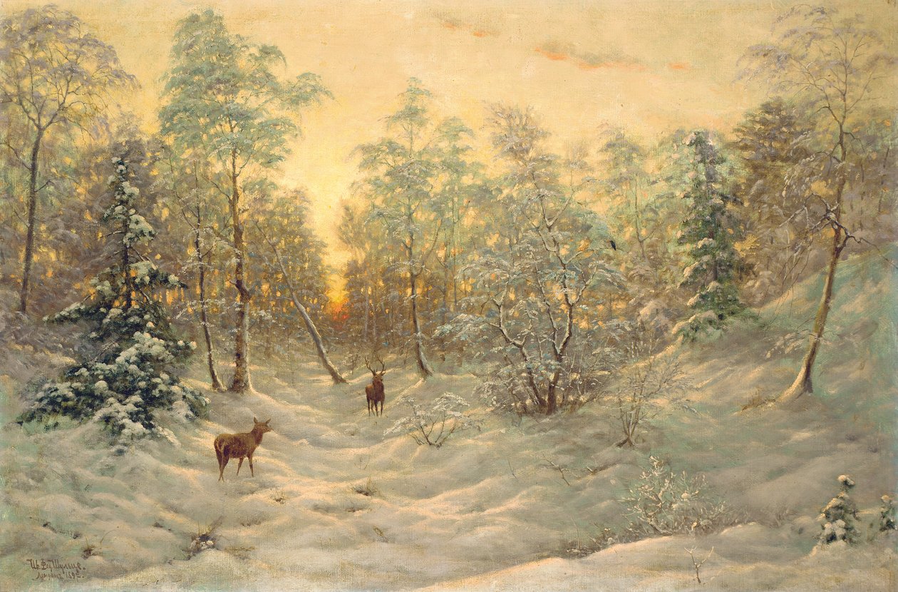 在黄昏的雪景中的鹿 作者 伊凡（Ivan Fedorovich Choultse）