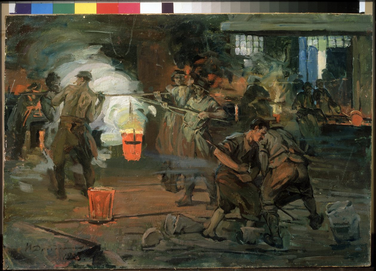 《铸造车间的工人》伊万·格奥尔吉耶维奇·德罗兹多夫 (1880-1939) 绘画，1923 年圣彼得堡俄罗斯国家博物馆 作者 伊万·格奥尔基耶维奇·德罗兹多夫