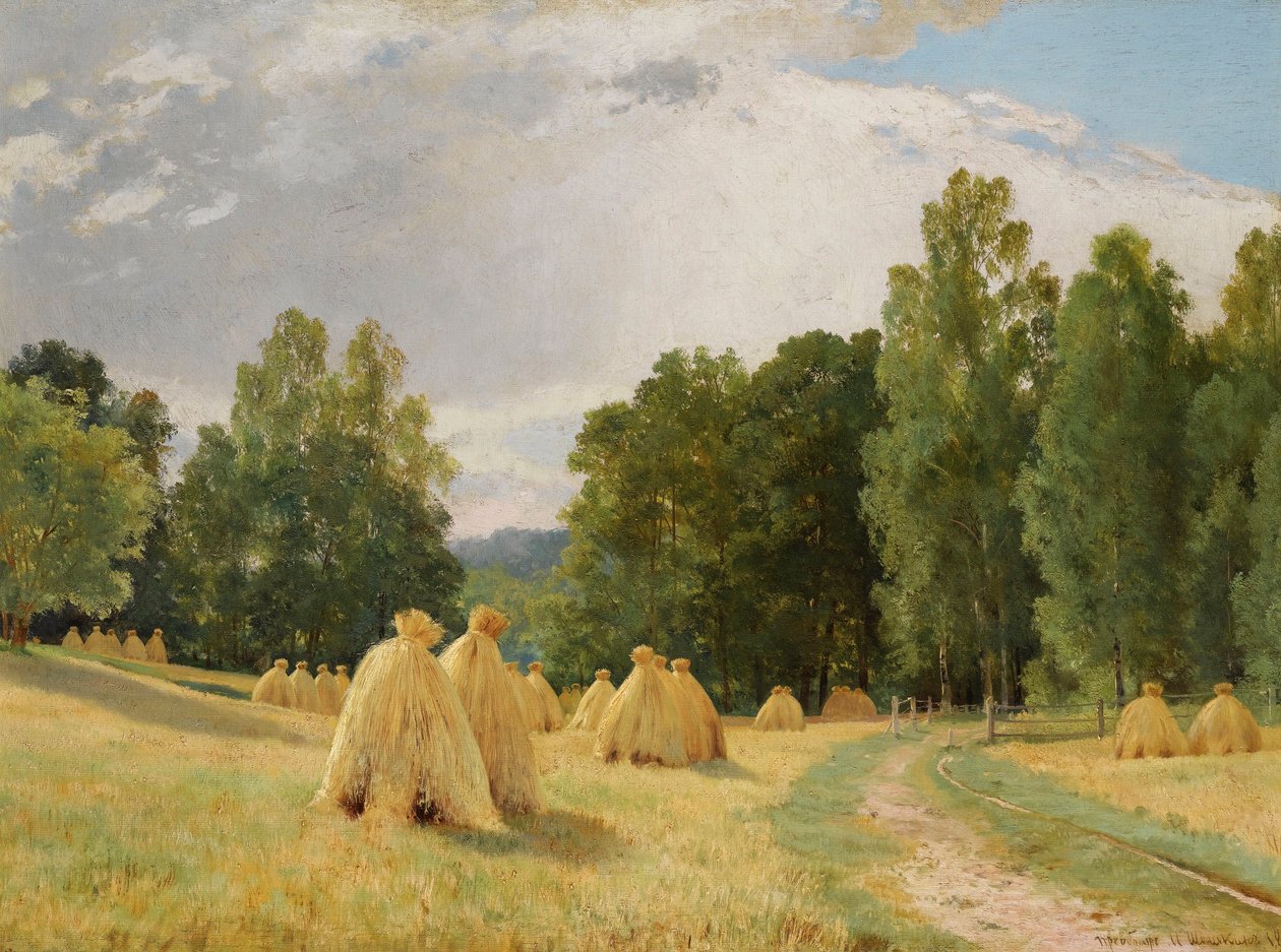 "" 俄罗斯 Preobrazhenskoie 的干草堆 "" (Haystacks, Preobrazhenskoe) Ivan Shishkin (1832-1898) - 1890 - 布面油画尺寸 70.5x93 厘米私人收藏 作者 伊万·伊万诺维奇·希什金