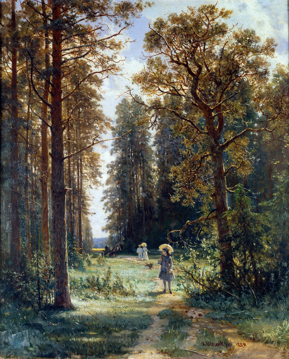 穿过树林的路径 在森林中清理景观。 Ivan Ivanovich Shishkin (1832-1898) 1880 年圣彼得堡冬宫博物馆的绘画 作者 伊万·伊万诺维奇·希什金