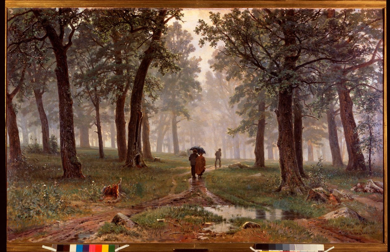 Pluie dans une foret de chene（橡树林中的雨）--伊万-伊万诺维奇-希什金（Chichkine）（1832-1898 年）的绘画，布面油画 作者 伊万·伊万诺维奇·希什金