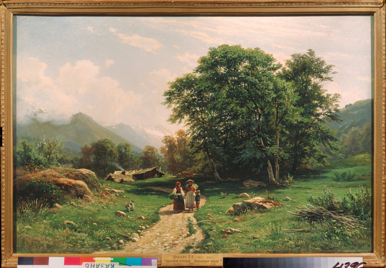 Vue en Suisse（瑞士的景色）--伊万-伊万诺维奇-希什金（Chichkine）（1832-1898 年）的油画，纸上水彩 作者 伊万·伊万诺维奇·希什金