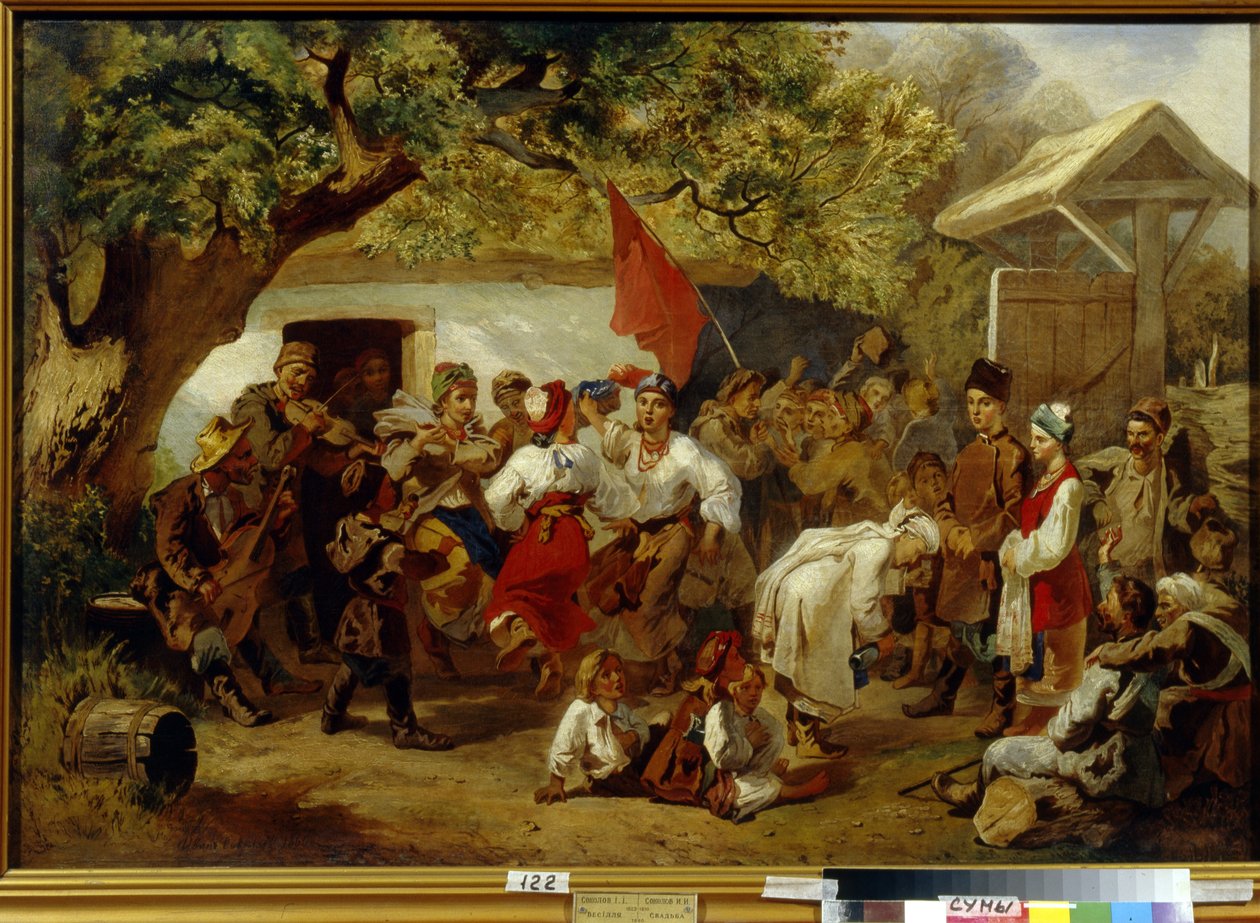 Le repas de noces.(婚宴》）。伊万-伊万诺维奇-索科洛夫（1823-1918 年）的绘画，纸上水彩 作者 伊万·伊万诺维奇·索科洛夫