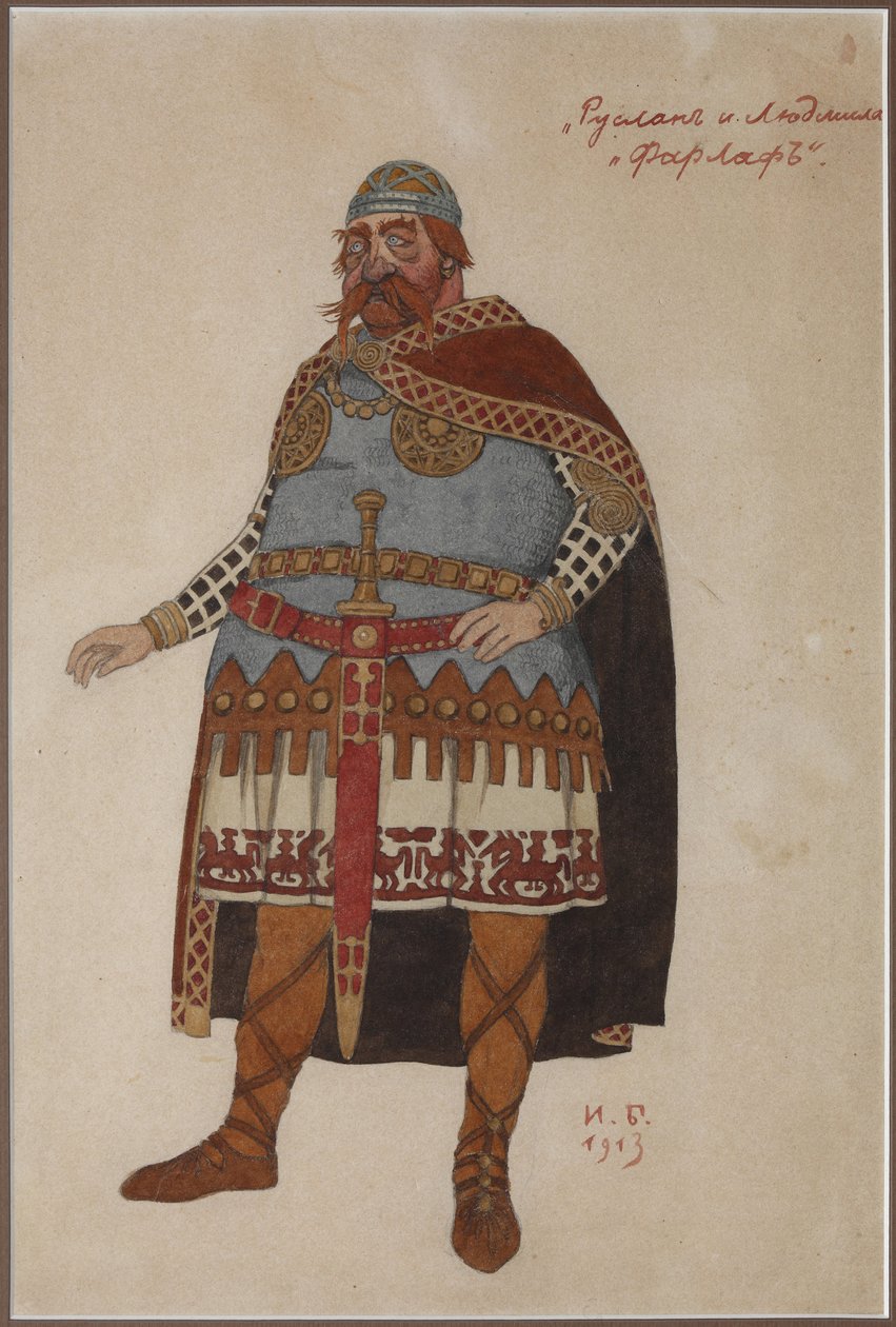 M. Glinka par Bilibin, Ivan Yakovlevich (1876-1942) 为歌剧《鲁斯兰和柳德米拉》设计的服装。 纸板上的水彩 作者 伊万·雅科夫列维奇·比利宾