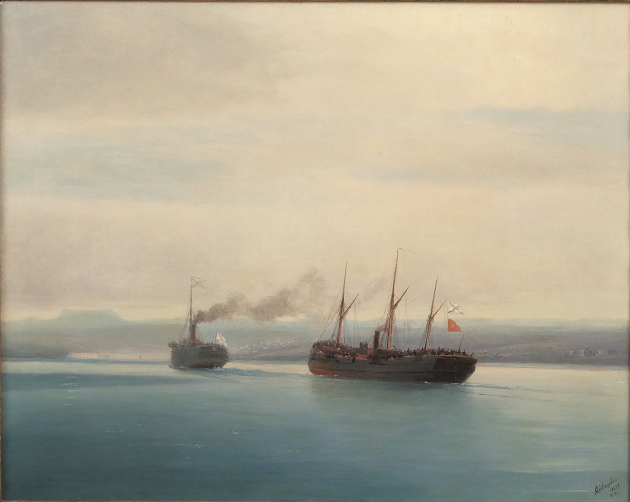 1877年12月13日，俄国轮船占领土耳其梅尔西纳号，1877年 作者 伊万·康斯坦丁诺维奇·艾瓦佐夫斯基