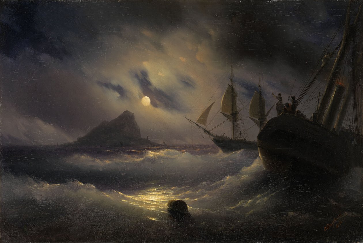 直布罗陀之夜，1844年 作者 伊万·康斯坦丁诺维奇·艾瓦佐夫斯基