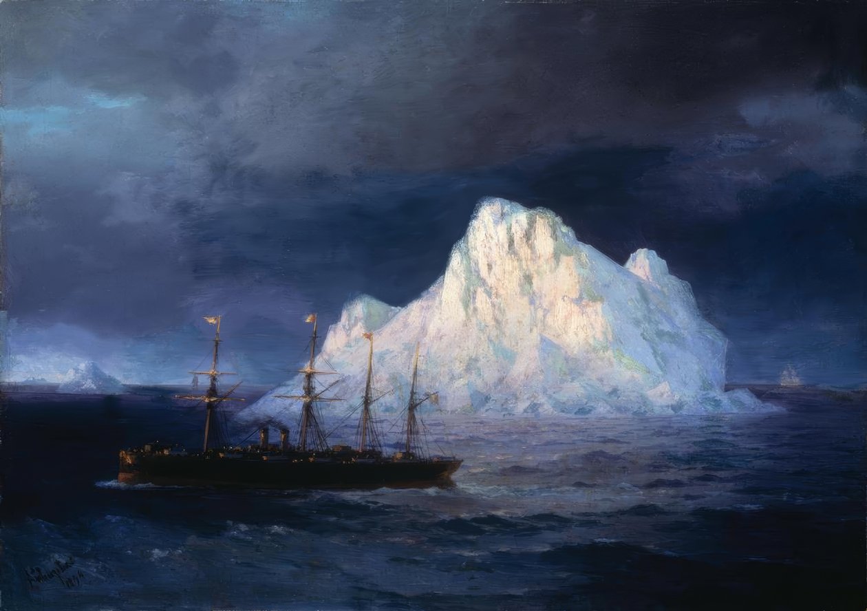 伊卡索沃斯基（IKAiwasowski），艾斯堡（Daifschiff bei Eisberg）-绘画，1894年 作者 伊万·康斯坦丁诺维奇·艾瓦佐夫斯基