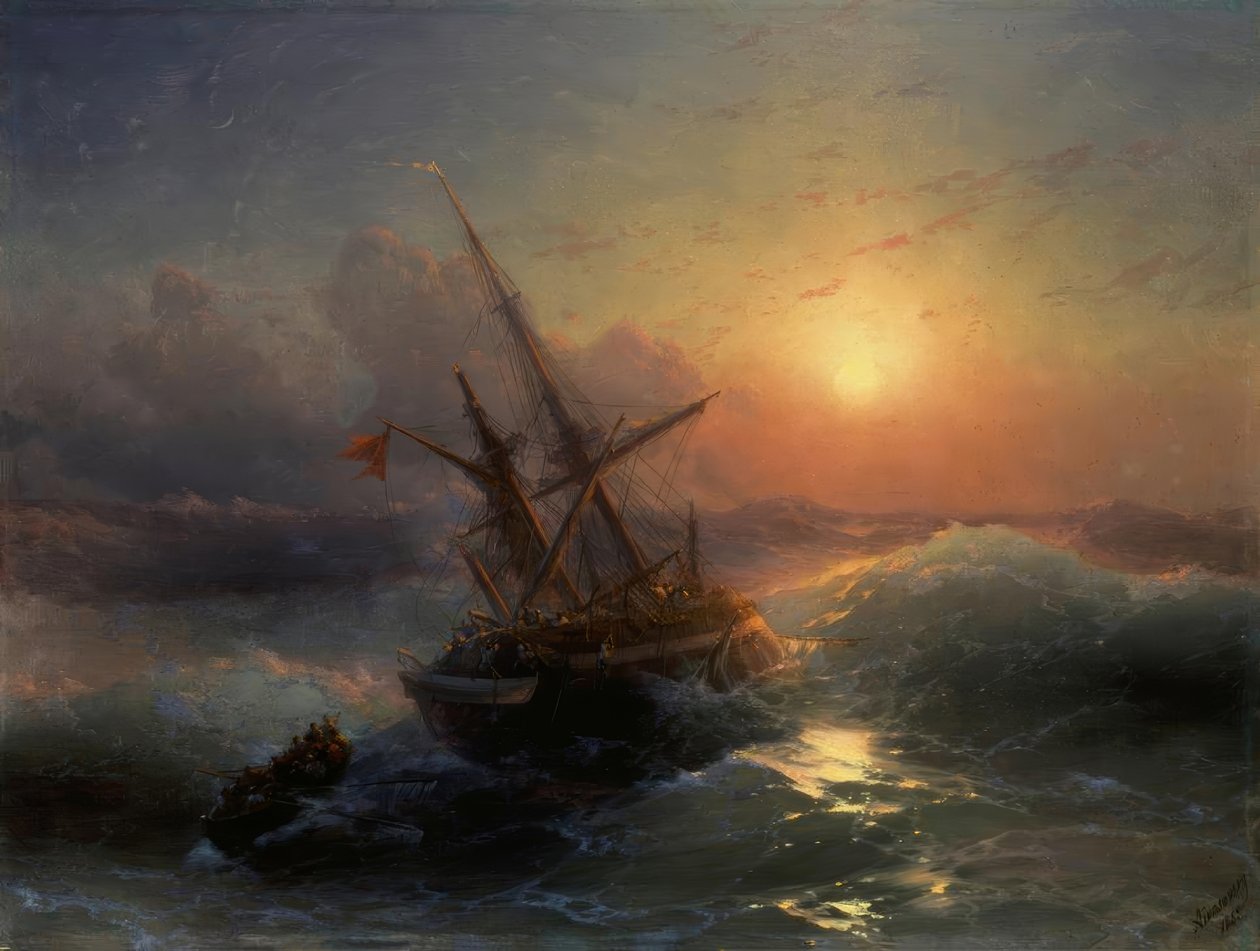 IKAiwasowski，沉船-绘画，1888年 作者 伊万·康斯坦丁诺维奇·艾瓦佐夫斯基