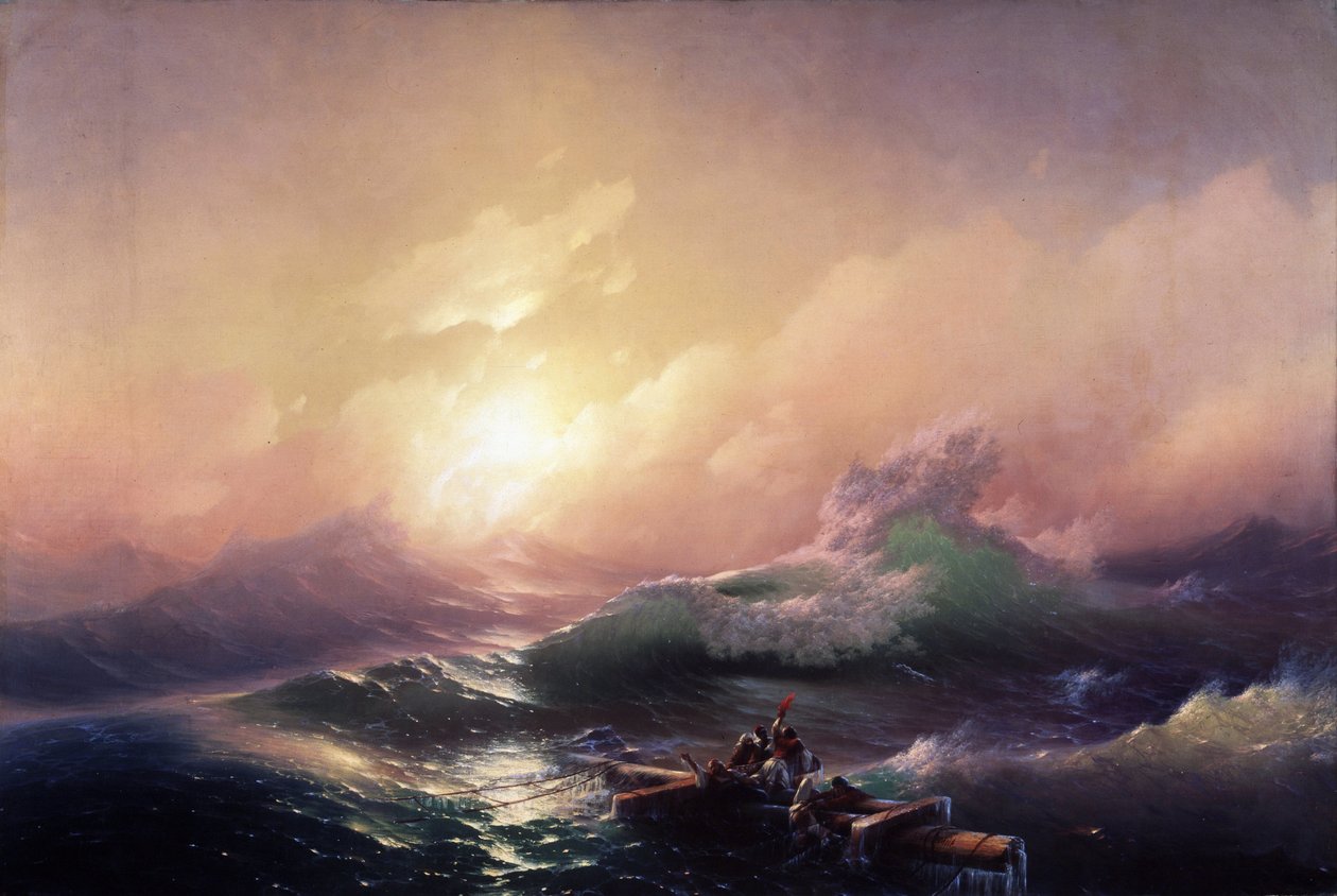 第九波》（La neuvieme vague）。Peinture de Ivan Konstantinovich Aivazosky (Ivan Konstantinovitch Aivazovski) 作者 伊万·康斯坦丁诺维奇·艾瓦佐夫斯基