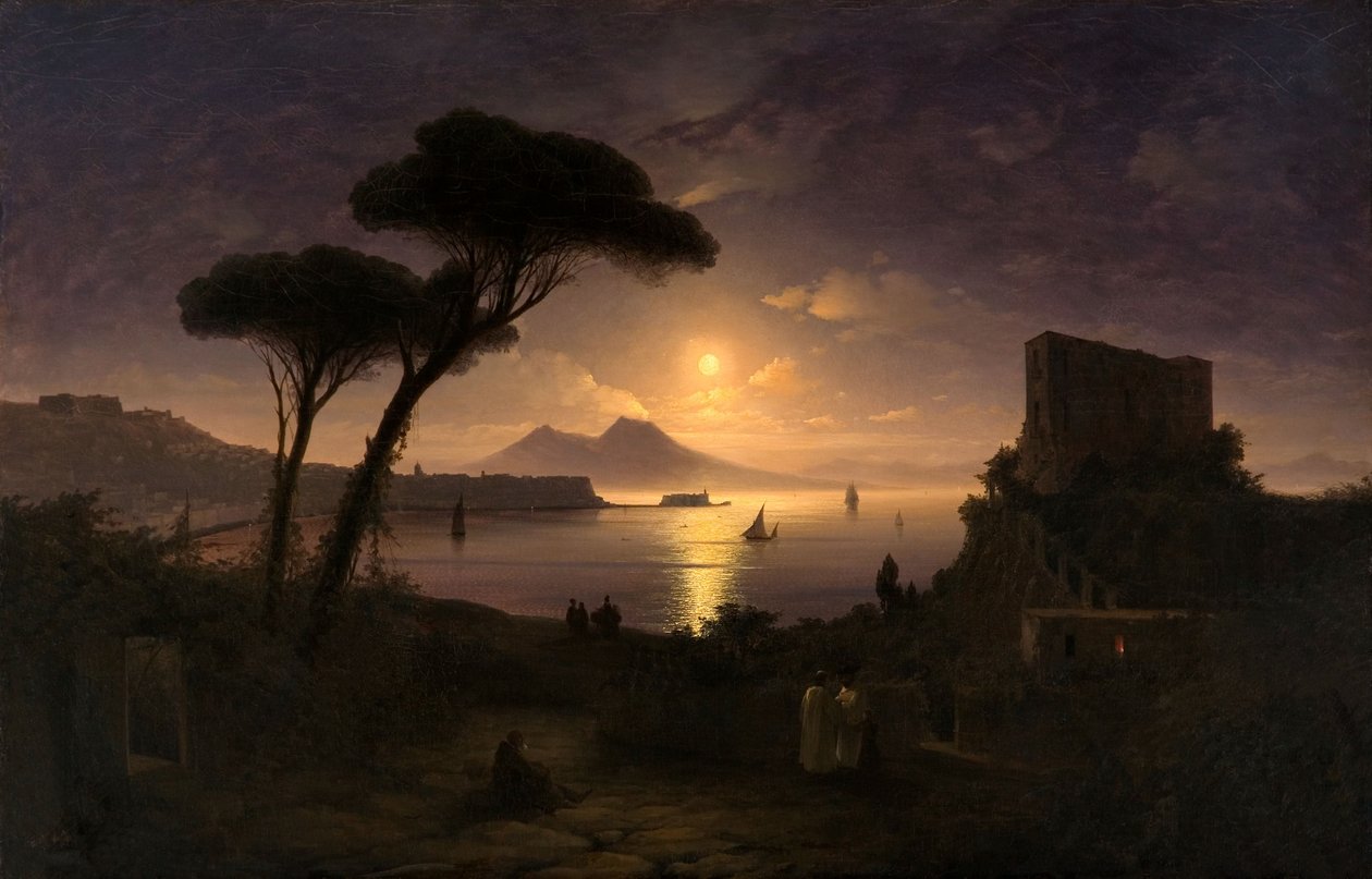 那不勒斯海湾在月光下的夜晚，1842年 作者 伊万·康斯坦丁诺维奇·艾瓦佐夫斯基
