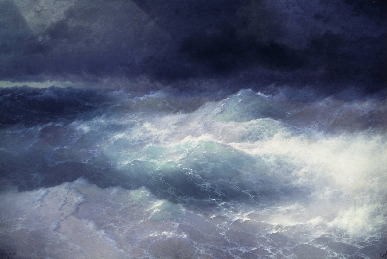 波涛之中。 伊万·康斯坦丁诺维奇·阿尔瓦佐斯基（Ivan Konstantinovich Alvazosky，1817-1900）的绘画。 布面油画，285 x 429 厘米 作者 伊万·康斯坦丁诺维奇·阿尔瓦佐斯基
