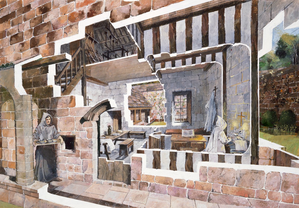 僧侣的牢房，Mount Grace Priory，约15世纪，约1990-2010年 作者 伊万·拉普