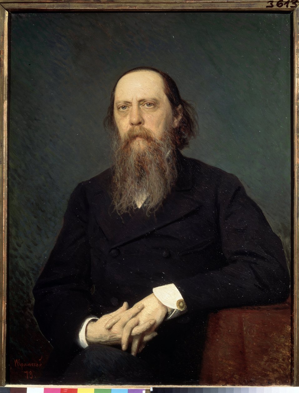 作家米哈伊尔-萨尔特科夫-什切林（Saltykov Shchedrin、Saltykov-Chtchedrine、Saltykov Chtchedrine）（1826-1889 年）的肖像（作家 M. Saltykov Shchedrin 的肖像）。Peinture de Ivan Nikolayevich Kramskoi (1837-1887), huile sur toile 作者 伊万·尼古拉耶维奇·克拉姆斯科伊