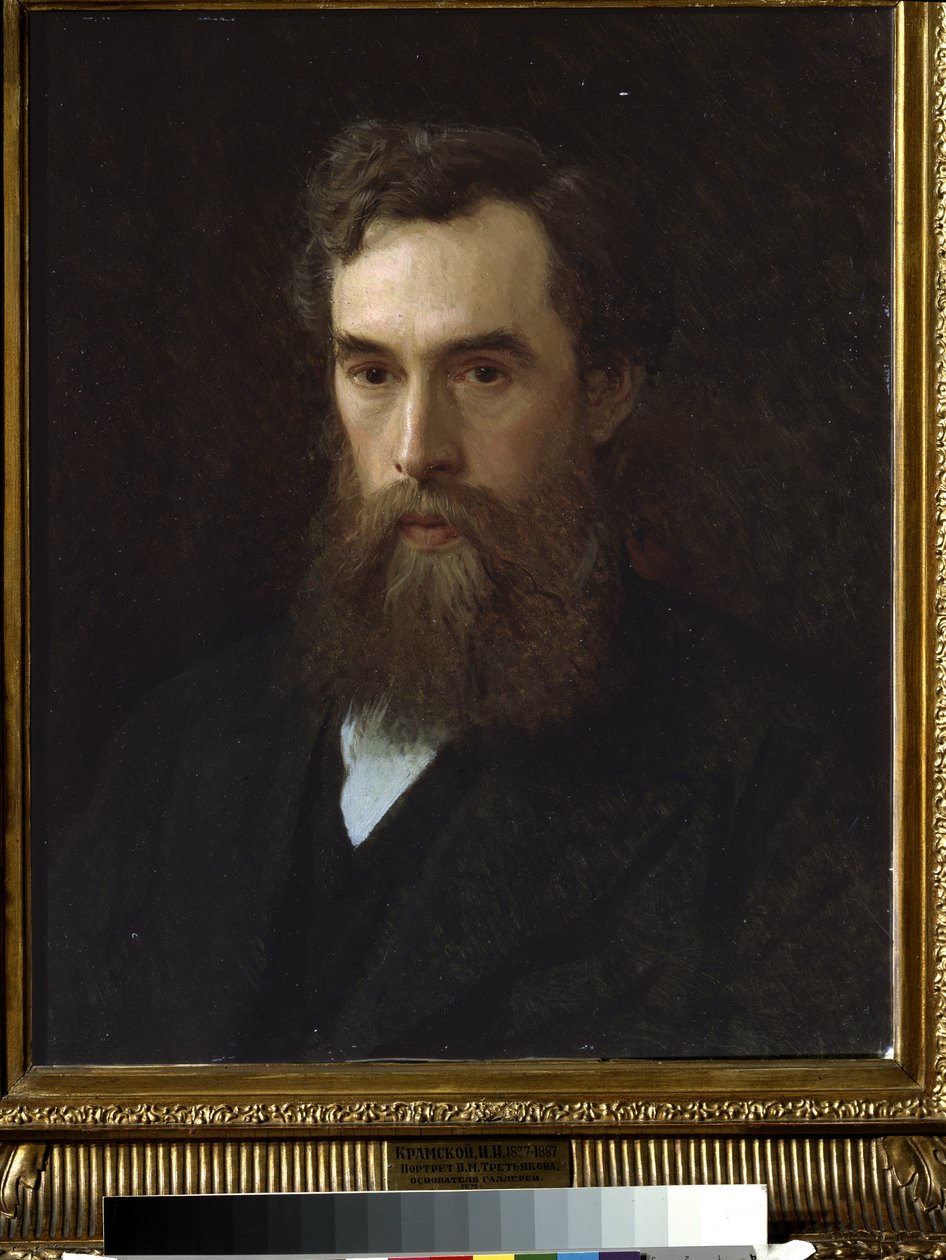 收藏家、赞助人和画廊创始人帕维尔-特列季亚科夫（Pavel Tretyakov，1832-1898 年）的肖像。(收藏家、赞助人和画廊创始人帕维尔-特列季亚科夫的肖像）。伊万-尼古拉耶维奇-克拉姆斯基（1837-1887 年）的画作，布面油画 作者 伊万·尼古拉耶维奇·克拉姆斯科伊