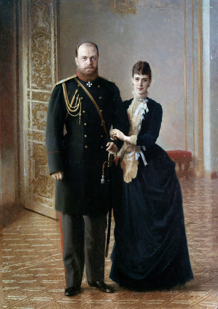 俄罗斯沙皇亚历山大三世 (1845-1895) 与妻子玛丽亚·费多罗夫娜 (Maria Fedorovna) 的肖像 伊万·尼古拉耶维奇·克拉姆斯科伊 (Ivan Nikolaevich Kramskoy) (1837-1887) 的绘画 作者 伊万·尼古拉耶维奇·克拉姆斯科伊