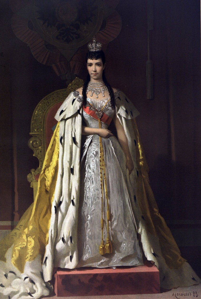 俄国沙皇亚历山大三世（1845-1894 年）和皇后玛丽亚-费奥多罗夫娜（丹麦公主达格玛）（1847-1928 年）的加冕纪念册 - 皇后玛丽亚-费奥多罗夫娜、丹麦公主达格玛的加冕肖像（选自加冕纪念册），作者 Ivan Nikol 作者 伊万·尼古拉耶维奇·克拉姆斯科伊