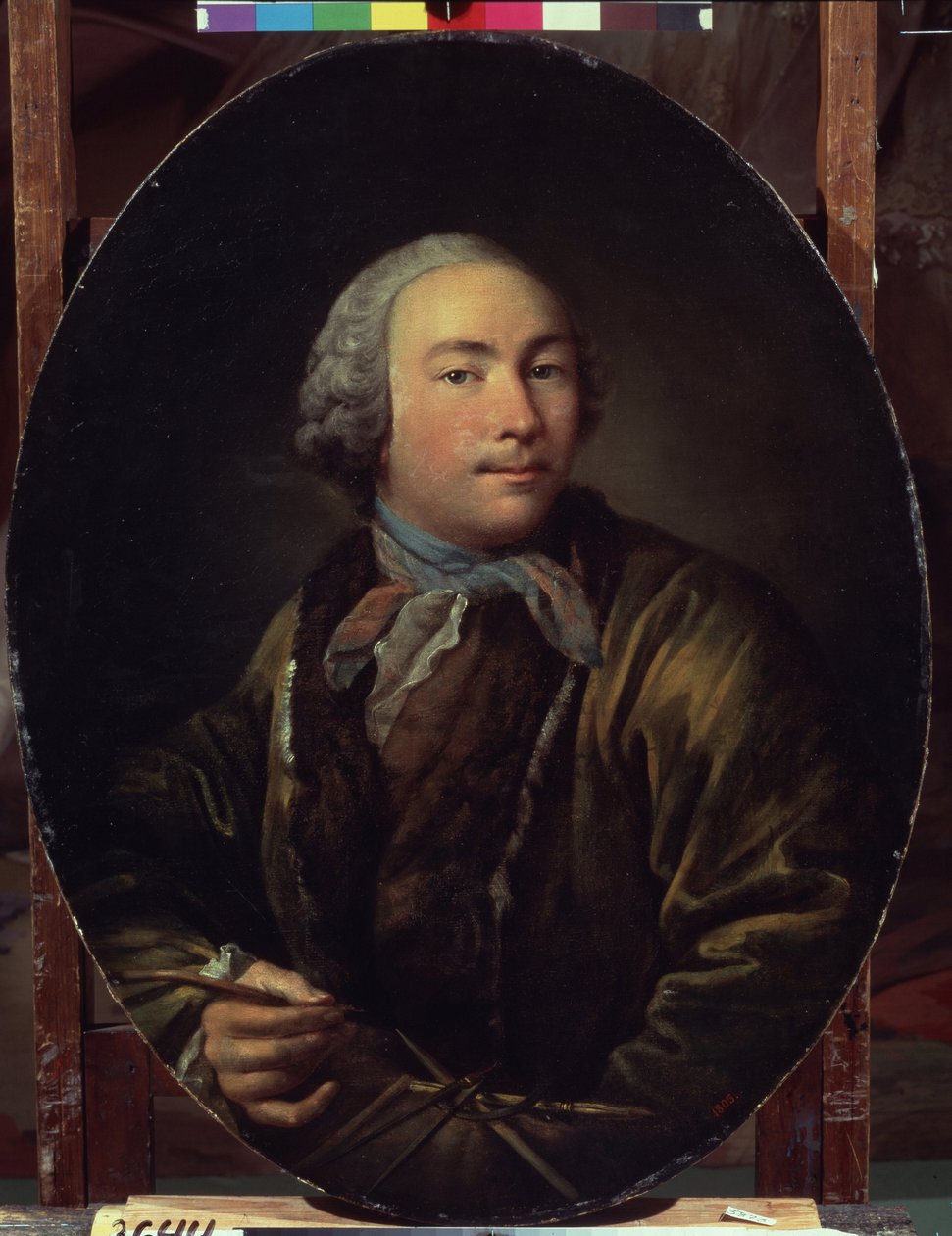 自画像。Peinture de Ivan Petrovich Argunov (Argounov) (1729-1802)。纸上油画，58.7 x 47.4 厘米。俄罗斯艺术，18 世纪肖像画。莫斯科国立特列季亚科夫美术馆。 作者 伊凡（Ivan Petrovich）Argunov