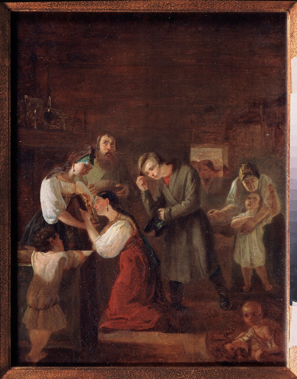 年轻夫妇婚前的祝福》--伊万-彼得洛维奇-奥尔洛夫（1815-1861 年）的油画作品，布面油画。 作者 伊万·彼得罗维奇·奥尔洛夫