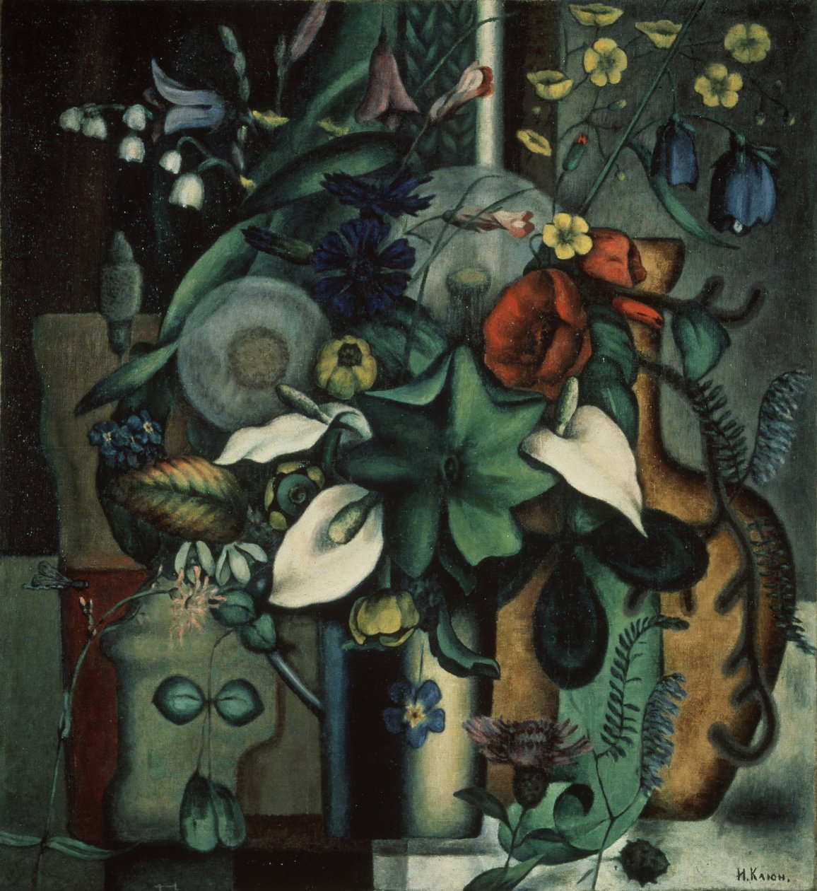 静物花卉与水罐，1929年 作者 伊万·瓦西里耶维奇·克留