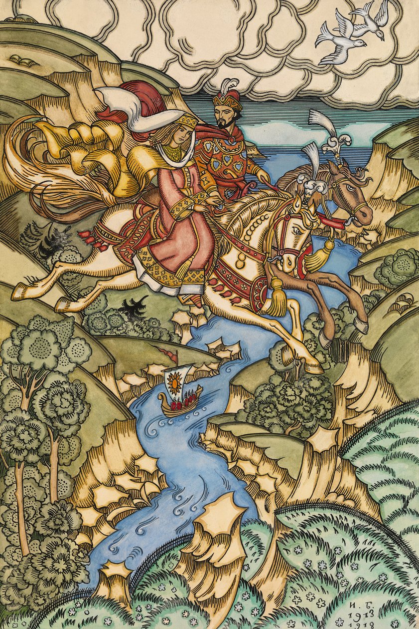 童话故事的插图玛丽亚·莫雷芙娜（Marya Morevna），1913-1915年 作者 伊万·雅科夫列维奇·比利宾
