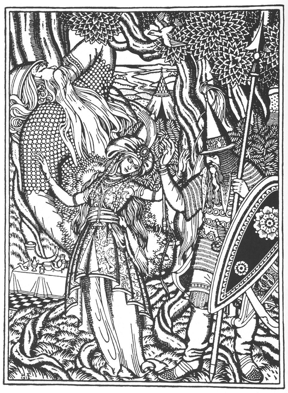 Ilya Muromets和Svyatogors的妻子，1912年 作者 伊万·雅科夫列维奇·比利宾