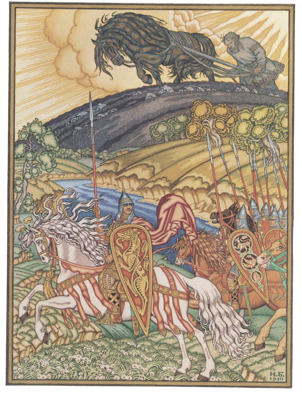 伏尔加河（Volga Svyatoslavich）和米库拉（Mikula Selyaninovich），1940年 作者 伊万·雅科夫列维奇·比利宾