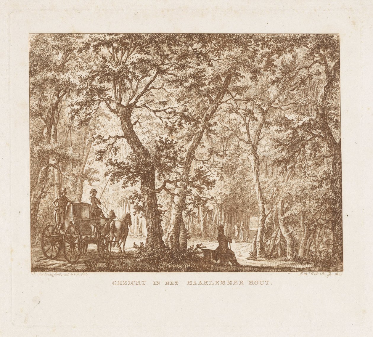 哈勒默湖（Haarlemmer Hout）的马车和步行者
哈勒默湖（Haarlemmer Hout）景观（标题见实物 作者 伊扎克·扬斯。德维特