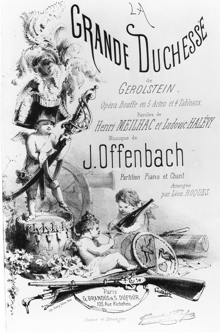 封面为&39;La Grande Duchesse de Gerolstein&39;的钢琴和歌唱部分，Henri Meilhac和LudovisHalévy的歌词以及J. Offenbach的音乐，Thierry Brothers的印刷品，c.1867 作者 JAA Pastelot