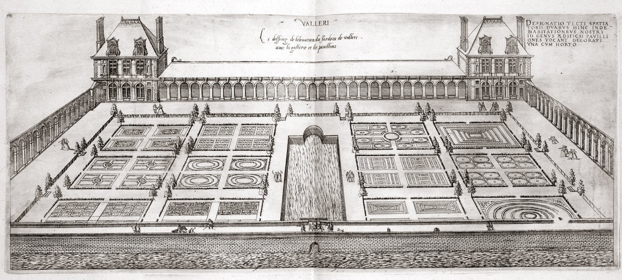 Chateau de Vallery的花园，来自法国最美丽的巴斯克人，出版于1570年代 作者 J·安德鲁·杜塞索