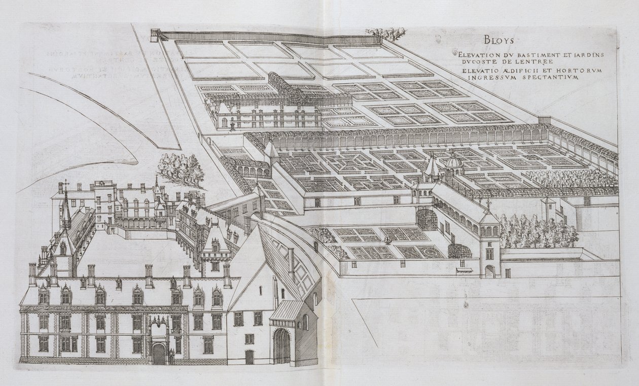 封闭式花园和Chateau de Gaillon地图，来自法国最美丽的巴斯克人，出版于1570年代 作者 J·安德鲁·杜塞索