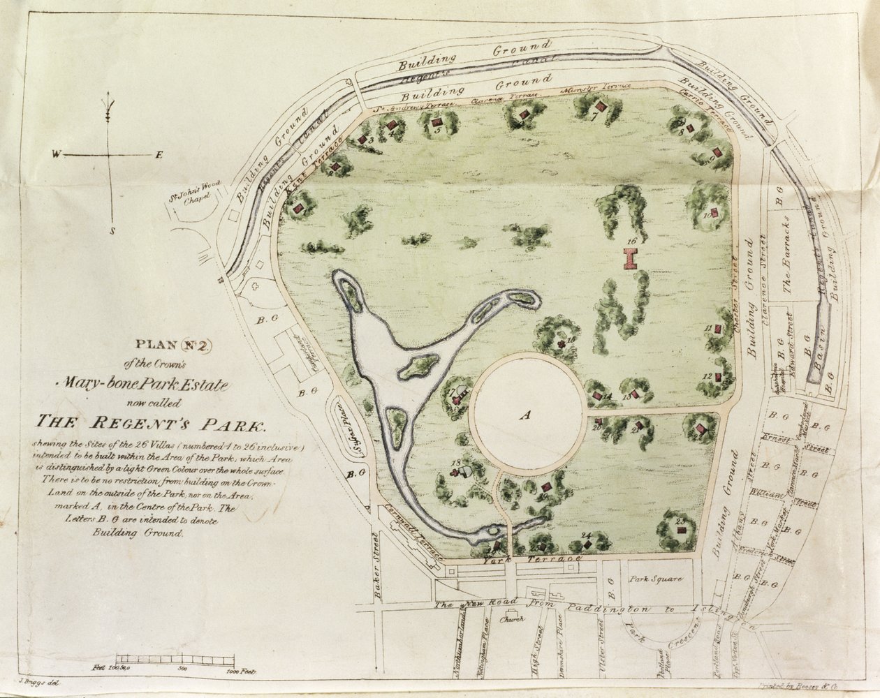 摄政公园计划，由Boosey＆Co。制作，1822年 作者 布里格斯