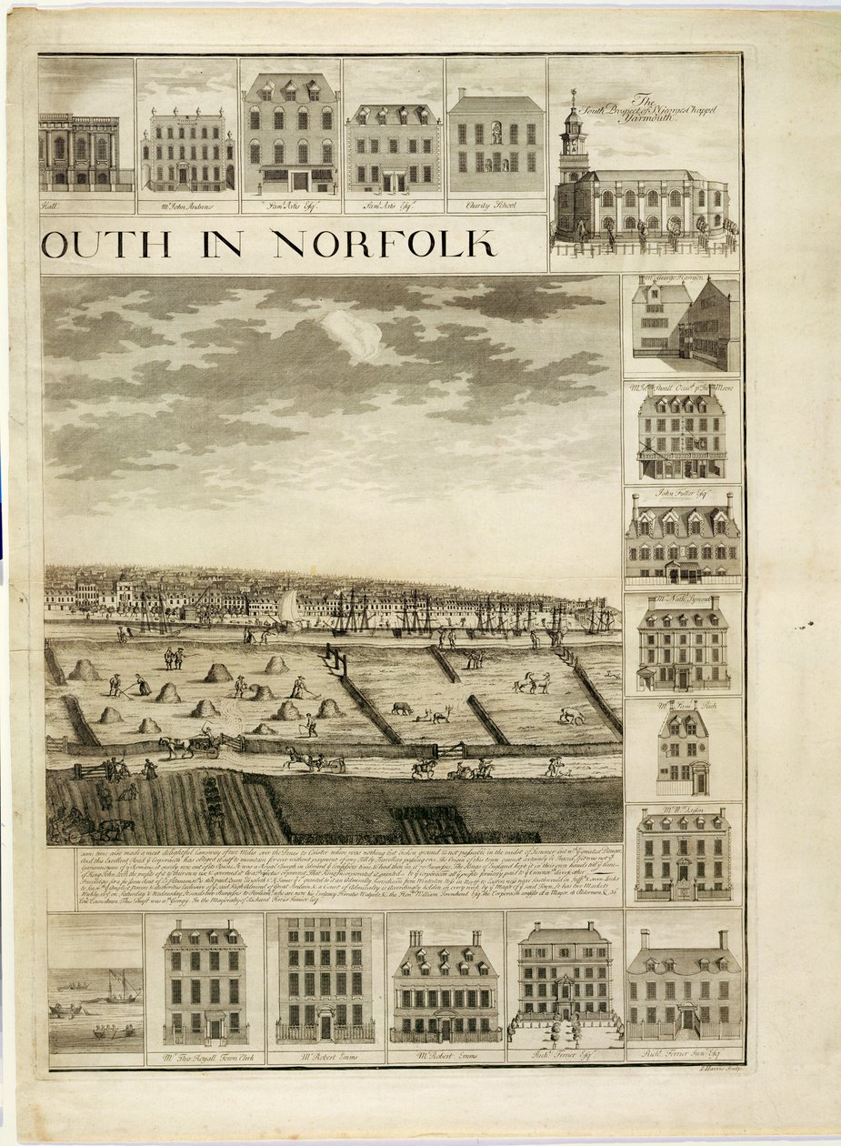诺福克大雅茅斯镇的西部展望，约翰哈里斯雕刻（fl.1686-1740）（另见241066,241067） 作者 J·柯布里奇