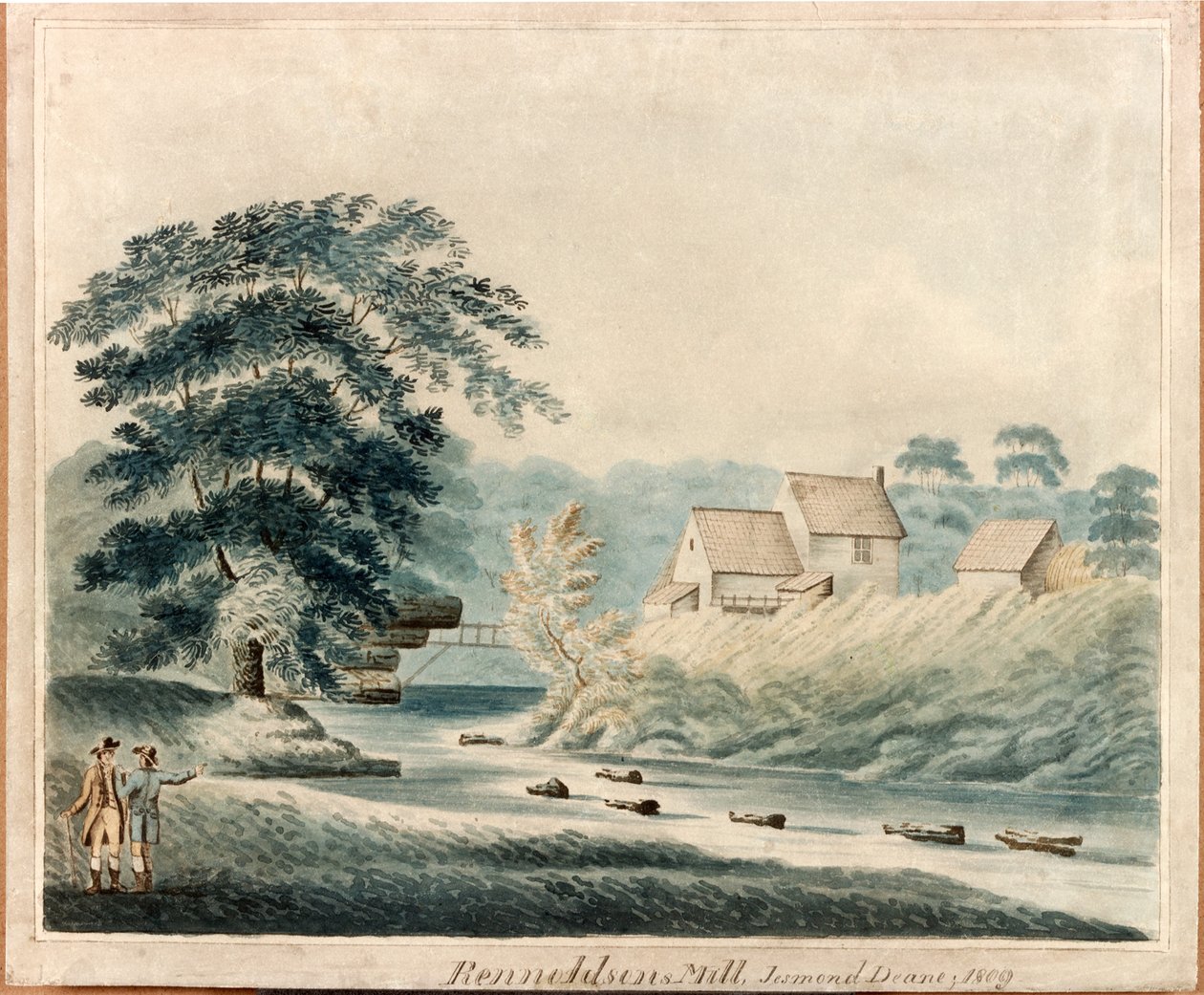 Reynoldson的磨坊，Jesmond Dene，1809年（墨水和纸张上的纸） 作者 J.利特菲尔