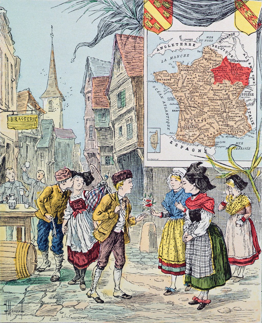 阿尔萨斯 - 洛林，由Marie de Grandmaison，1893年环法自行车赛的插图 作者 莫雷尔