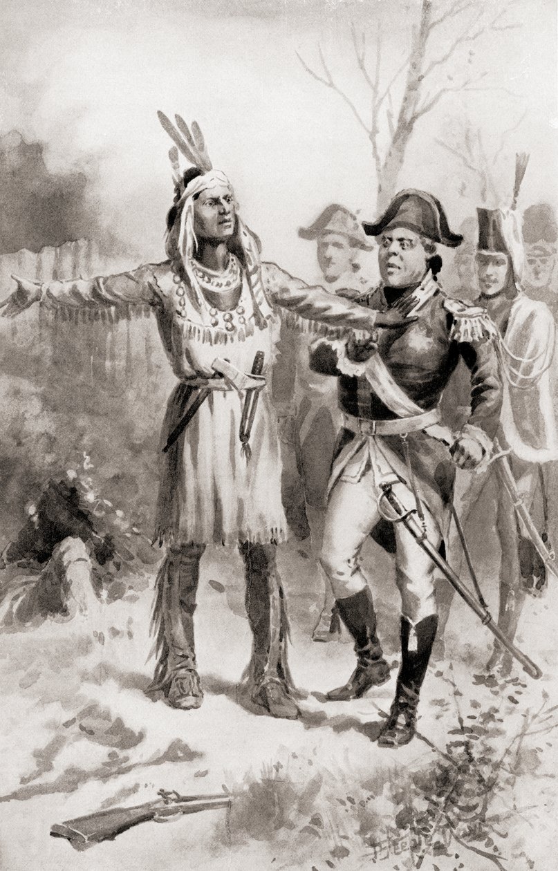 Tecumseh斥责General Proctor在泰晤士战役期间撤退，又称Moraviantown战役，这是1812年战争的一部分，来自我国的历史，1905年出版（点燃 作者 J.尖顶戴维斯