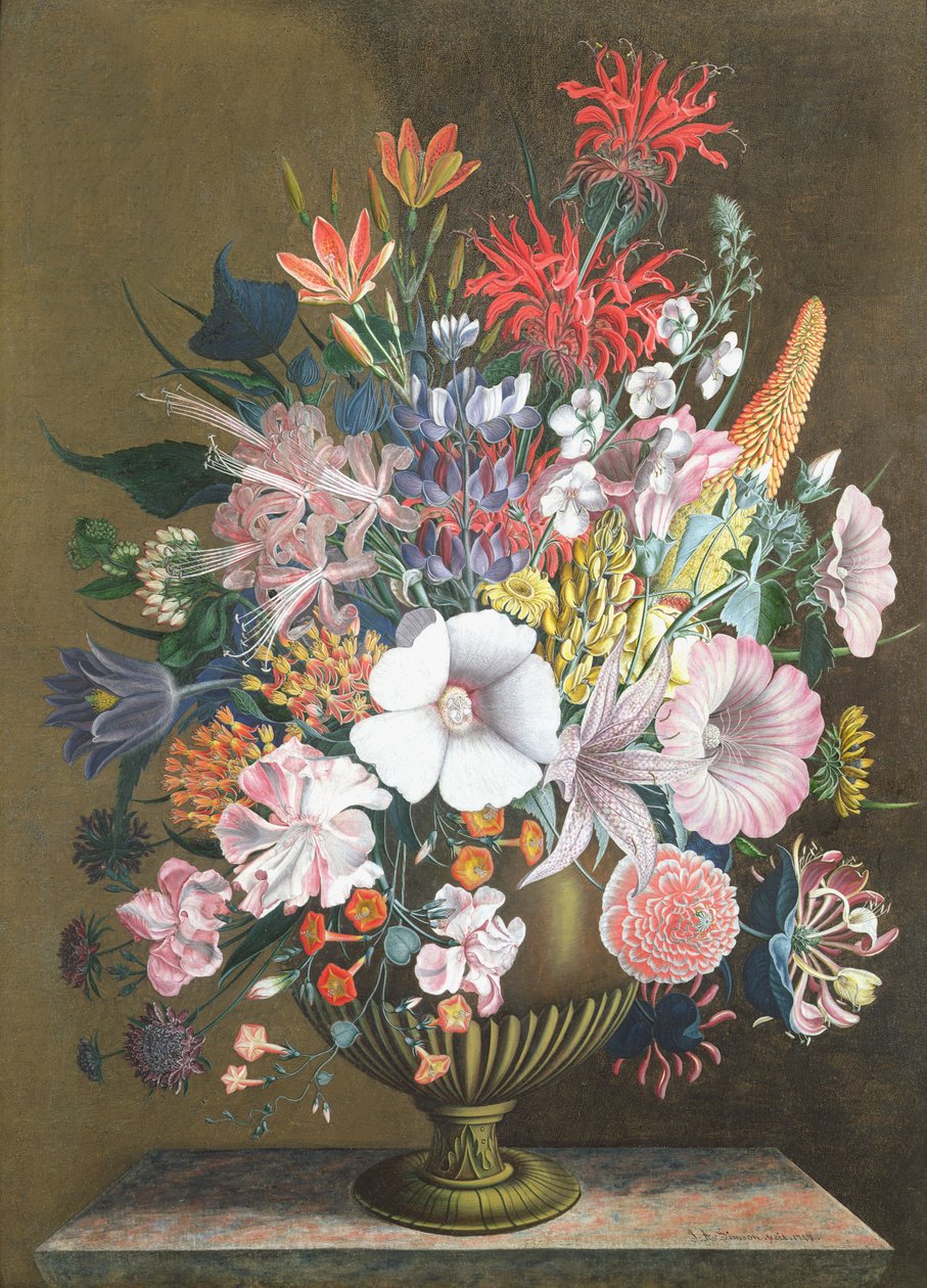 静物与花，18世纪 作者 是的西姆森