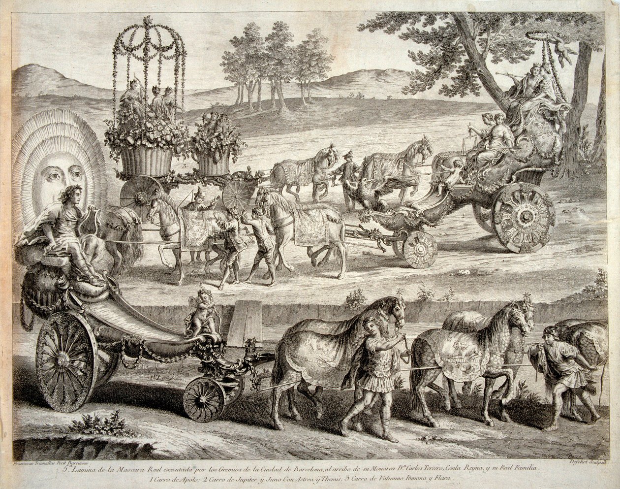 阿波罗的战车 - 选自 "皇家面具 "画册 - A J De Fehrt (Defehrt) (1723-1774) 铜版画 作者 是的捍卫