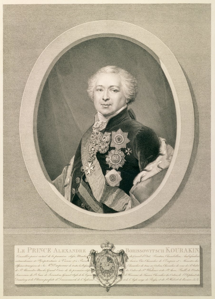 Kurakin王子的肖像，由Nikolai Ivanovich Utkin（1780-1863）雕刻，1812年（蚀刻雕刻） 作者 JB雷努