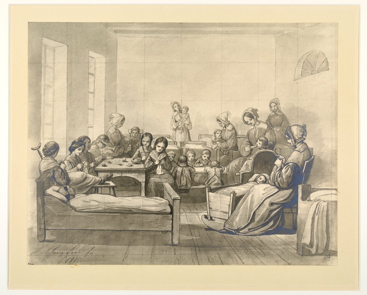 Kinder-Kranken-Saal，1845年在Kaiserswerth与儿童和执事一起出现的沃德场景 作者 JB特别国家