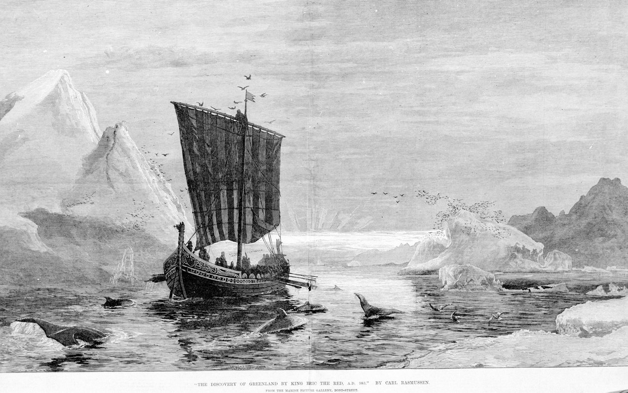 C. Rasmussen 于 10 世纪由埃里克红人发现格陵兰岛。 海洋画廊，邦德街。 作者 杰·卡尔·拉斯穆森
