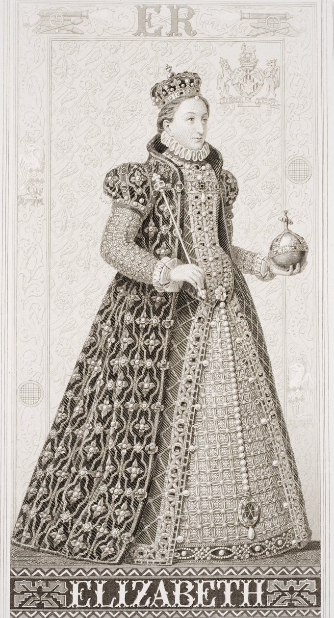 英国女王伊丽莎白一世（1533-1603）来自“英国和苏格兰历史插图”第一卷 作者 威廉姆斯（JL Williams）