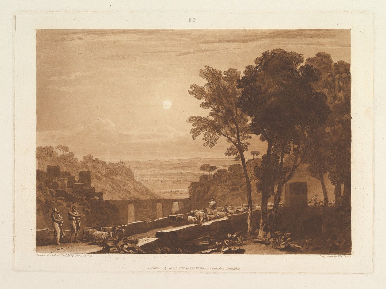 The Bridge and Goats Liber Studiorum，第九部分，板块43，1812年4月23日。 作者 约瑟夫·马洛德·威廉·特纳