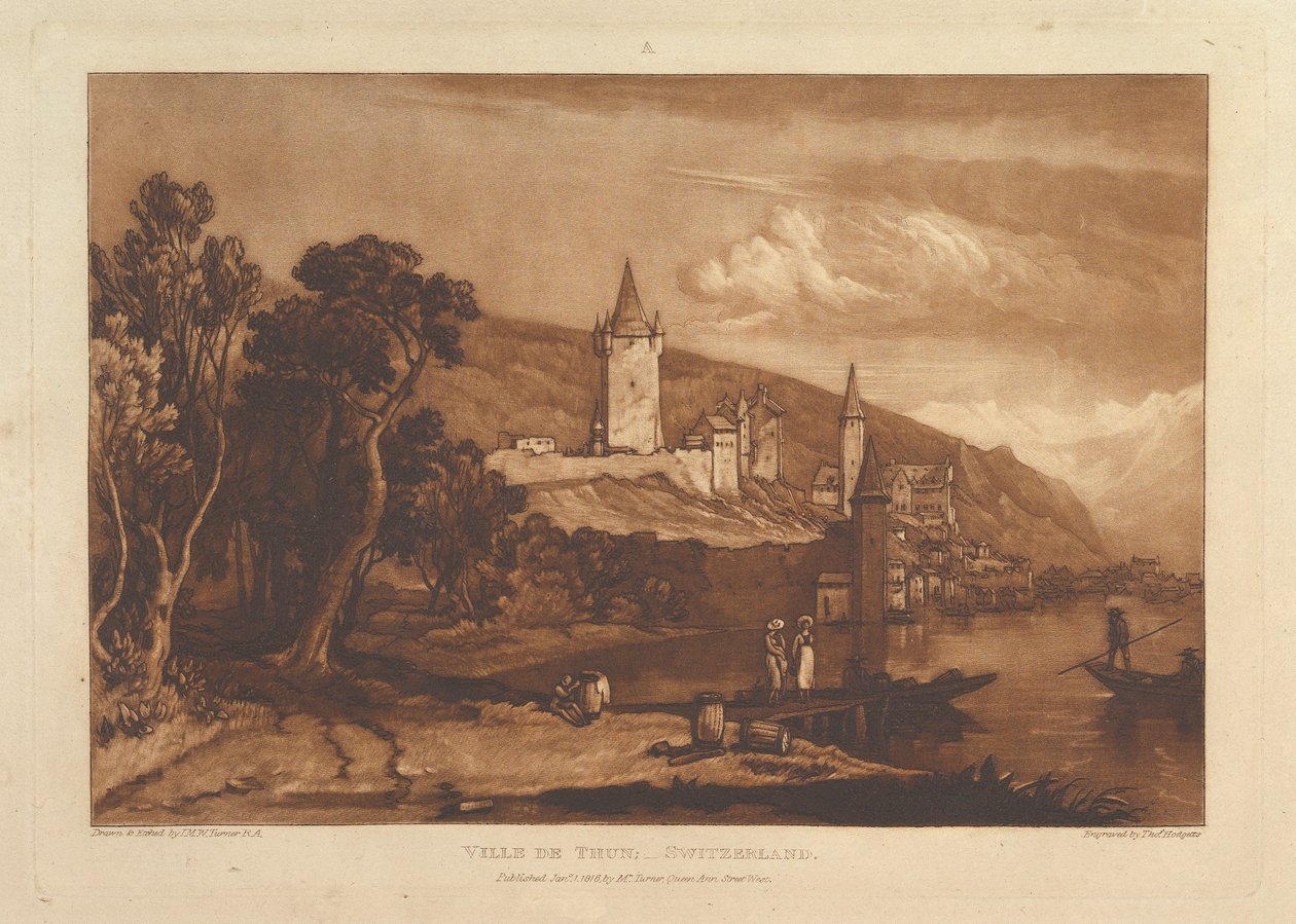 Ville de Thun, Switzerland Liber Studiorum, part XII, plate 59, January 1, 1816. 作者 约瑟夫·马洛德·威廉·特纳