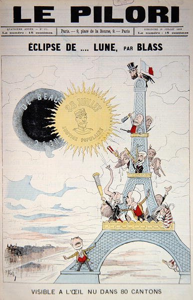 关于1889年法国选举和布兰格将军的 "皮洛里 "杂志封面，1889年7月28日（彩色平印）。 作者 J苍白