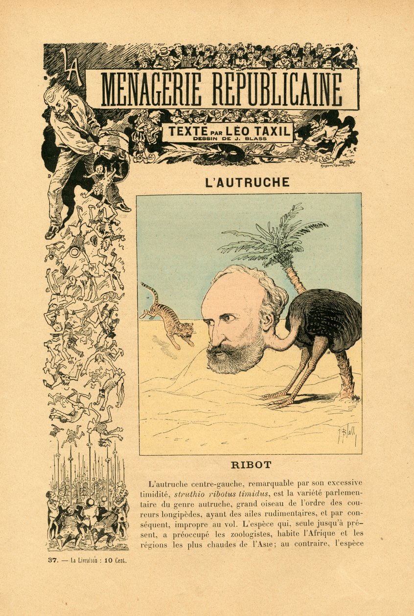 第三共和国主要人物幽默画廊，第 37 号，《彩色讽刺》（Satirique en Couleurs 作者 J. (1847 1892) 苍白