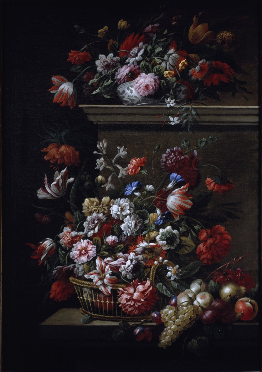 花的静物（布面油画） 作者 JB 和 Bogdany Jakob Monnoyer