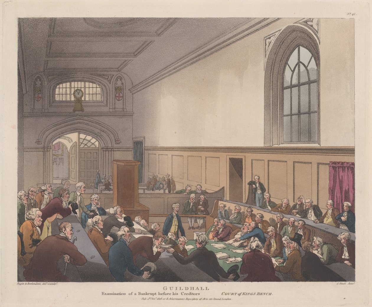 Guildhall，在债权人面前审查破产者......，1808年11月1日，伦敦的缩影。 作者 J. 布拉克